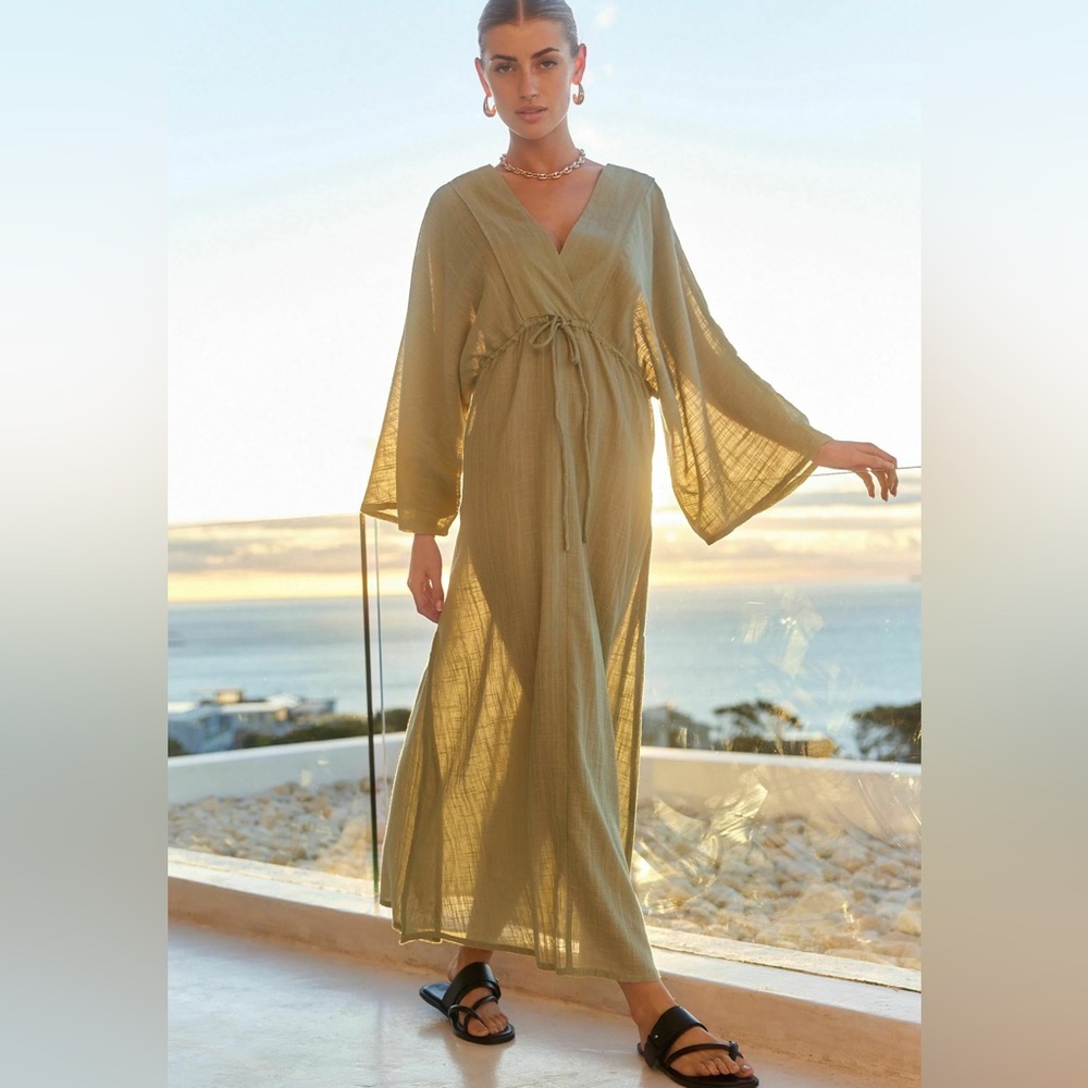 KHAKI GREEN KAFTAN DRESS - XL - NEXT DIRECT - COTTON MIX